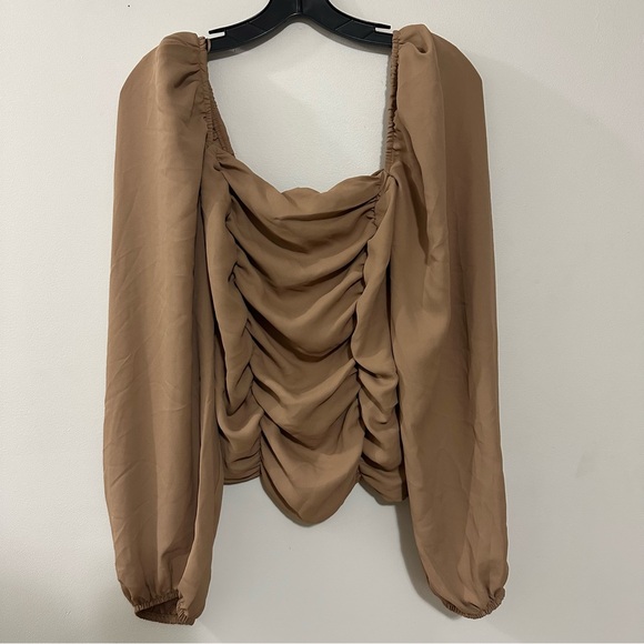 Express Tops - Express Brown Long Sleeve‎ Blouse Top Size L Balloon Sleeves